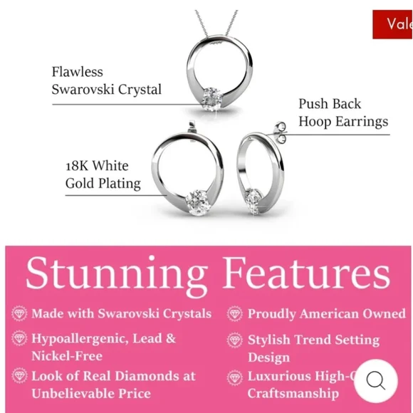 18k White Gold Plated Necklace and Earrings Jewelry Set - Picture 2 of 6